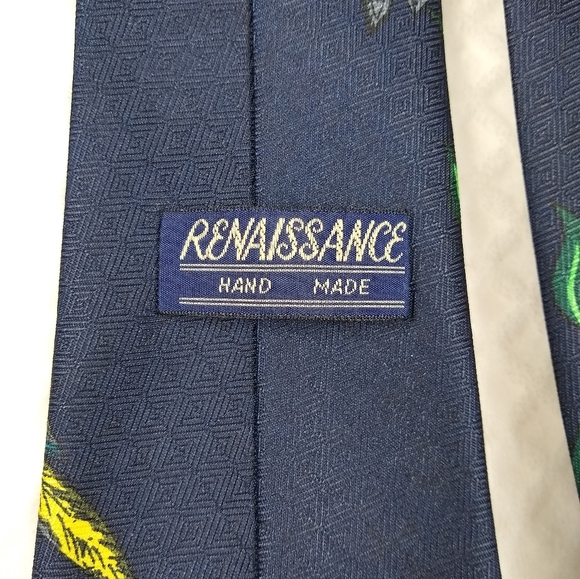 Men's Handmade Necktie by Renaissance Blue with Tropical Birds - Picture 5 of 8